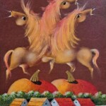 Umetnička slika Trio fantastiko XV slikar Janoš Mesaroš - tehnika kombinovana pastel i ulje - format slike sa ramom 70x60 cm - bez rama 50x40 cm - Cena umetničke slike 70800 dinara - izgled slike bez rama