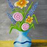 Umetnička slika Cveće u vazi slikarka Tijana Lazić - tehnika akril na platnu - format slike bez rama 30x25 cm - Cena umetničke slike 7080 dinara - izgled slike bez rama