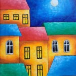 Umetnička slika Pun mesec slikarka Tijana Lazić - tehnika akril na platnu - format slike sa ramom 60x50 cm - bez rama 50x40 cm - Cena umetničke slike 11800 dinara - izgled slike bez rama