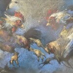 Umetnička slika Borba petlova V slikar Braca Đurković - tehnika pastel - format slike sa ramom 54x74 cm - bez rama 40x60 cm - Cena umetničke slike 47200 dinara - izgled slike bez rama Umetnička slika Borba petlova V slikar Braca Đurković - tehnika pastel - format slike sa ramom 54x74 cm - bez rama 40x60 cm - Cena umetničke slike 47200 dinara - izgled slike bez rama