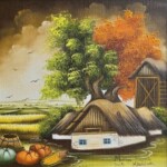 Umetnička slika Drvo ljubavi 1 slikarka Marija Hlavati - tehnika ulje na platnu kasirano na kartonu - format slike sa ramom 35x35 cm - bez rama 20x20 cm - naivno slikarstvo - Cena umetničke slike 15340 dinara - izgled slike bez rama