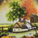 Umetnička slika Drvo ljubavi 7 slikarka Marija Hlavati - tehnika ulje na platnu kasirano na kartonu - format slike sa ramom 55x45 cm - bez rama 40x30 cm - Cena umetničke slike 31860 dinara - izgled slike bez rama - naiva
