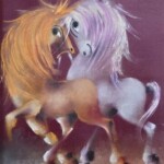 Umetnička slika Bordo rapsodija slikar Janoš Mesaroš – tehnika kombinovana, lak - pastel – format slike sa ramom 54×44 cm – bez rama 35×25 cm – Cena umetničke slike 29500 dinara – izgled slike bez rama – luksuzno uramljena – sertifikat o autentičnosti