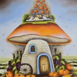 Umetnička slika Pečurka 4 slikarka Marija Hlavati - tehnika ulje na platnu kasirano na kartonu - format slike sa ramom 45x40 cm - bez rama 30x25 cm - Cena umetničke slike 21240 dinara - izgled slike bez rama