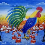 Umetnička slika Pevac zimi slikar Zoran Zarić - tehnika ulje na platnu - format slike bez rama 30x25 cm - Cena umetničke slike 12980 dinara - izgled slike bez rama