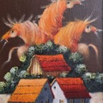Umetnička slika Srem XVII slikar Janoš Mesaroš – tehnika kombinovana na kaširanom platnu – format slike sa ramom 46×39 cm – bez rama 30×23 cm – Cena umetničke slike 31.860 dinara – izgled slike bez rama