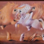 Umetničkas lika U tem Somboru slikar Janoš Mesaroš - tehnika kombinovana, lak - pastel - format slike sa ramom 41x51 cm - bez rama 25x35 cm - Cena umetničke slike 29500 dinara - izgled slike bez rama