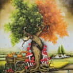 Umetnička slika veliko drvo ljubavi 2 slikarka Marija Hlavati - tehnika ulje na platnu - format slike sa ramom 85x65 cm - bez rama 70x50 cm - Cena umetničke slike 82600 dinara - izgled slike bez rama