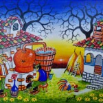 Umetnička slika Vesela mašina slikar Zoran Zarić - tehnika ulje na platnu - format slike bez rama 30x25 cm - Cena umetničke slike 12980 dinara - izgled slike bez rama