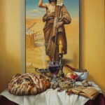 Umetnička slika Jovanj dan – slavska ikona Sveti Jovan Krstitelj – slikar Jovica Tomašević – tehnika ulje na platnu kaširano na šperu – format slike sa ramom 98×79 cm – bez rama 80×61 cm – Cena umetničke slike 179.000 dinara – uz sertifikat – izgled slike bez rama