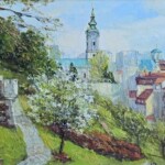 Umetnička slika Saborna crkva slikarka Olja Nikonova – tehnika ulje na platnu – format slike sa ramom 42×56 cm – bez rama 27×41 cm – Cena umetničke slike 25.960 dinara – uz sertifikat – izgled slike bez rama