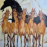 Umetnička slika Konji 1 – slikar Duško Trifunović, ulje na platnu, format bez rama 100×80 cm, sertifikat autentičnosti - izgled slike bez rama