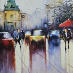 Umetnička slika Resavskom ulicom slikar Nenad Vojnović, tehnika slikanja ulje na platnu – format slike sa ramom 65×50 cm, bez rama 50×35 cm – cena umetničke slike 21.240 dinara – izgled slike bez rama