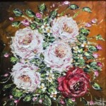 Umetnička slika Ruže 3 slikar Bosa Milaković, tehnika slikanja ulje na platnu – format slike sa ramom 36×36 cm, bez rama 20×20 cm – cena umetničke slike 11.800 dinara – izgled slike bez rama