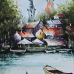 Umetnička slika Zemun na reci slikar Nenad Vojnović, tehnika slikanja ulje na platnu – format slike sa ramom 57×47 cm, bez rama 40×30 cm – cena umetničke slike 21.240 dinara – izgled slike bez rama