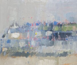 Umetnička slika Beograd na reci 2 slikar Dušan Mikonjić - tehnika ulje na platnu - format slike sa ramom — - bez rama 60x80 cm - Cena umetničke slike 47200 dinara - izgled slike bez rama