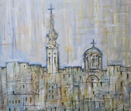 Umetnička slika Veliki Beograd slikar Miodrag Mijo Elezović - tehnika ulje na platnu - format slike sa ramom 95x115 cm - bez rama 80x100 cm - Cena umetničke slike 82600 dinara - izgled slike bez rama