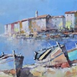 Umetnička slika Barke 1 slikar Branko Dimitrijević - tehnika ulje na platnu - format slike sa ramom 46x56 cm - bez rama 30x40 cm - Cena umetničke slike 21240 dinara - izgled slike bez rama
