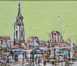 Umetnička slika Beograd 1 slikar Miodrag Mijo Elezović - tehnika ulje na platnu kaširano na lesonitu - format slike sa ramom 32x38 cm - bez rama 18x24 cm - Cena umetničke slike 11800 dinara - izgled slike bez rama