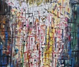 Umetnička slika Beograd 5 slikar Miodrag Mijo Elezović - tehnika ulje na lesonitu - format slike sa ramom 53x37 cm - bez rama 40x24 cm - Cena umetničke slike 21240 dinara - izgled slike bez rama