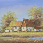 Umetnička slika Salaš 1 slikar Darko Bartoš - tehnika ulje na platnu - format slike sa ramom 38x43 cm - bez rama 25x30 cm - Cena umetničke slike 10620 dinara - izgled slike bez rama