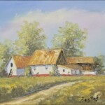 Umetnička slika Salaš 3 slikar Darko Bartoš - tehnika ulje na platnu - format slike sa ramom 38x43 cm - bez rama 25x30 cm - Cena umetničke slike 10620 dinara - izgled slike bez rama