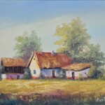 Umetnička slika Salaš 5 slikar Darko Bartoš - tehnika ulje na platnu - format slike sa ramom 40x50 cm - bez rama 30x40 cm - Cena umetničke slike 14160 dinara - izgled slike sa ramom