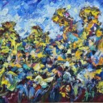 Umetnička slika Suncokreti 1 slikar Dragan Kunić - tehnika ulje na platnu - format slike sa ramom 71x91 cm - bez rama 50x70 cm - Cena umetničke slike 47200 dinara - izgled slike bez rama