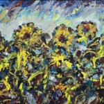 Umetnička slika Suncokreti 2 slikar Dragan Kunić - tehnika ulje na platnu - format slike sa ramom 69x89 cm - bez rama 50x70 cm - Cena umetničke slike 47200 dinara - izgled slike bez rama