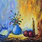 Umetnička slika Vaza sa cvećem 5 slikar Dragan Kunić - tehnika ulje na platnu - format slike sa ramom 69x79 cm - bez rama 50x60 cm - Cena umetničke slike 33040 dinara - izgled slike bez rama