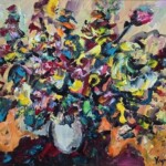 Umetnička slika Vaza sa cvećem 6 slikar Dragan Kunić - tehnika ulje na platnu - format slike sa ramom 69x79 cm - bez rama 50x60 cm - Cena umetničke slike 33040 dinara - izgled slike bez rama