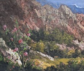 Umetnička slika Crna Gora 3 slikar Milan Lazarević - tehnika ulje na platnu - format slike sa ramom 47x66 cm - bez rama 35x53 cm - Cena umetničke slike 33040 dinara - izgled slike bez rama