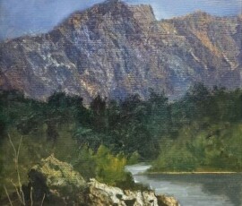 Umetnička slika Crna Gora 4 slikar Milan Lazarević - tehnika ulje na platnu - format slike sa ramom 66x46 cm - bez rama 53x34 cm - Cena umetničke slike 33040 dinara - izgled slike bez rama