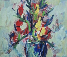Umetnička slika Cveće u vazi 2 slikar Vojo Vlahović - tehnika ulje na platnu - format slike sa ramom 63x49 cm - bez rama 50x36 cm - Cena umetničke slike 33040 dinara - izgled slike bez rama