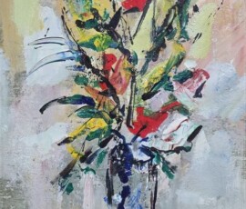 Umetnička slika Cveće u vazi 3 slikar Vojo Vlahović - tehnika ulje na platnu - format slike sa ramom 65x50 cm - bez rama 50x35 cm - Cena umetničke slike 33040 dinara - izgled slike bez rama