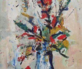 Umetnička slika Cveće u vazi 4 slikar Vojo Vlahović - tehnika ulje na platnu - format slike sa ramom 68x51 cm - bez rama 53x36 cm - Cena umetničke slike 33040 dinara - izgled slike bez rama
