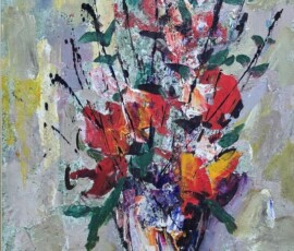 Umetnička slika Cveće u vazi 5 slikar Vojo Vlahović - tehnika ulje na platnu - format slike sa ramom 68x51 cm - bez rama 53x36 cm - Cena umetničke slike 33040 dinara - izgled slike bez rama