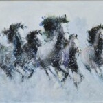 Umetnička slika Konji 12 slikar Dragan Tasić - tehnika akril na platnu kaširano na kartonu - format slike sa ramom 32x42 cm - bez rama 20x30 cm - Cena umetničke slike 8850 dinara - izgled slike bez rama