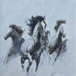 Umetnička slika Konji 13 slikar Dragan Tasić - tehnika akril na platnu kaširano na kartonu - format slike sa ramom 42x32 cm - bez rama 30x20 cm - Cena umetničke slike 8850 dinara - izgled slike bez rama