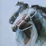 Umetnička slika Konji 17 slikar Dragan Tasić - tehnika akril na platnu kaširano na kartonu - format slike sa ramom 39x29 cm - bez rama 30x20 cm - Cena umetničke slike 8850 dinara - izgled slike sa ramom