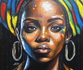 Umetnička slika Afrikanka 1 slikar Kasim (potpis A50, Zanzibar)- tehnika akril na platnu - veličina slike bez rama 94x64 cm - cena umetničke slike 53100 dinara - izgled slike bez rama
