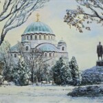 Umetnička slika Hram Svetog Save slikar Olja Nikonova- tehnika ulje na platnu - veličina slike bez rama 40x50 cm - sa ramom 55x65 cm - cena umetničke slike 46020 dinara - izgled slike bez rama
