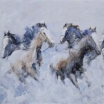 Umetnička slika Konji 29 slikar Dragan Tasić - tehnika akril na platnu kaširano na kartonu - format slike sa ramom 51x61 cm - bez rama 40x50 cm - Cena umetničke slike 14160 dinara - izgled slike bez rama