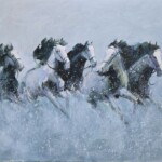 Umetnička slika Konji 31 slikar Dragan Tasić - tehnika akril na platnu kaširano na kartonu - format slike sa ramom 60x70 cm - bez rama 50x60 cm - Cena umetničke slike 17700 dinara - izgled slike bez rama