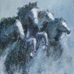 Umetnička slika Konji 32 slikar Dragan Tasić - tehnika akril na platnu kaširano na kartonu - format slike sa ramom 70x60 cm - bez rama 60x50 cm - Cena umetničke slike 17700 dinara - izgled slike bez rama