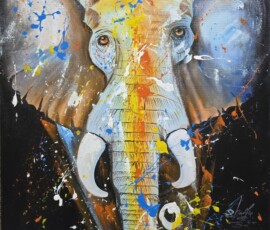 Umetnička slika Slon 2 slikar Sharih (Zanzibar)- tehnika akril na platnu - veličina slike bez rama 80x60 cm - cena umetničke slike 41300 dinara - izgled slike bez rama.