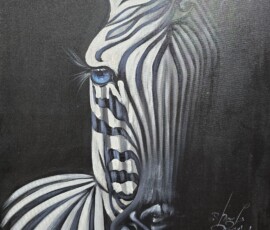 Umetnička slika Zebra slikar Sharih (Zanzibar)- tehnika akril na platnu - veličina slike bez rama 80x55 cm - cena umetničke slike 41300 dinara - izgled slike bez rama
