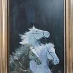 Umetnička slika Konji koji jure 2 slikar Dragan Tasić- tehnika akril na lesonitu - veličina slike bez rama 70x50 cm - sa ramom 87x67 cm - cena umetničke slike 30680 dinara - izgled slike sa ramom