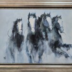 Umetnička slika Konji koji jure 4 slikar Dragan Tasić- tehnika akril na lesonitu - veličina slike bez rama 50x70 cm - sa ramom 67x87 cm - cena umetničke slike 30680 dinara - izgled slike sa ramom