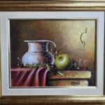 Umetnička slika Mrtva priroda mala 7 slikar Dragan Canić- tehnika ulje na platnu - veličina slike bez rama 22x28 cm - sa ramom 34x42 cm - cena umetničke slike 9440 dinara - izgled slike sa ramom